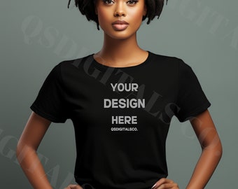 Bella Canvas 3001 Tshirt Mockup, Bella Canvas 3001 Mock Up, Black Women T-shirt Mockup, Afro American Woman Model Mockup, BC 3001 Mockups