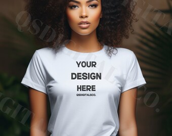 Bella Canvas 3001 Tshirt Mockup, Bella Canvas 3001 Mock Up, Black Women T-shirt Mockup, Afro American Woman Model Mockup, BC 3001 Mockups