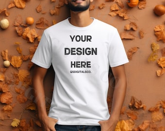 Fall Bella Canvas 3001 Tshirt Mockup | Bella Canvas 3001 Mock Up, Autumn T-Shirt Mockup, Men T-shirt Mockup, Fall Mockup, BC 3001 Mockups