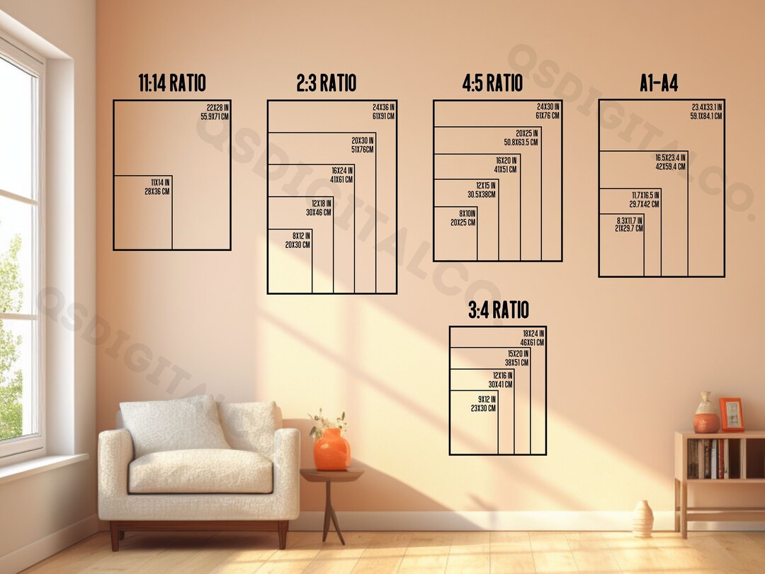 Wall Art Size Guide, Print Size Guide, Wall Art Ratio Guide, Frame Size ...