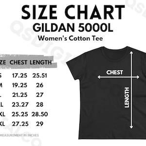 Gildan 5000L Maattabel | Dames T-Shirt Maattabel | Gildan 5000L mock-up | Maattabel | Vrouwen T-shirt Mockup | Vrouwen Tee Mocks