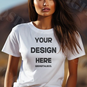 Bella Canvas 3001 T-shirtmodell, Bella Canvas 3001 modell, vit T-shirtmodell, dam-T-shirtmodell, Native Model-modell, BC 3001-modeller