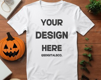 Halloween Bella Canvas 3001 T Shirt Mockup, Flat Lay Bella Canvas 3001 Mock Up, Mockup, Halloween T-Shirt Mockup, Autunno BC 3001 Mockup