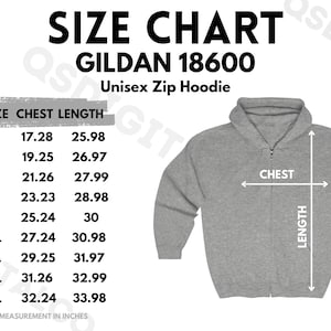 Gildan 18600 Size Chart | Unisex Zip Hoodie Size Guide | Gildan 18600 Mock Up | Sizing Guide | Unisex Zip Hoodie Mockup | Men Women Mockups