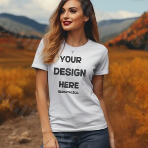 Fall Bella Canvas 3001 Tshirt Mockup | Bella Canvas 3001 Mock Up, Autumn T-Shirt Mockup, Women T-shirt Mockup, Fall Mockup, BC 3001 Mockups