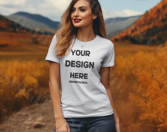 Fall Bella Canvas 3001 Tshirt Mockup | Bella Canvas 3001 Mock Up, Autumn T-Shirt Mockup, Women T-shirt Mockup, Fall Mockup, BC 3001 Mockups