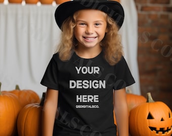 Kinder Bella Canvas 3001 T-Shirt Mockup, Kinder Halloween Mockup, Bella Canvas 3001Y Mockup, Bella Canvas 3001T, Kleinkind Mockup, Herbst Mockup
