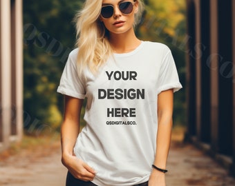Fall Bella Canvas 3001 Tshirt Mockup | Bella Canvas 3001 Mock Up, Autumn T-Shirt Mockup, Women T-shirt Mockup, Fall Mockup, BC 3001 Mockups