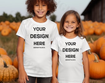Kinder Bella Canvas 3001 T-Shirt Mockup, Kinder Halloween Mockup, Bella Canvas 3001Y Mockup, Bella Canvas 3001T, Kleinkind Mockup, Herbst Mockup