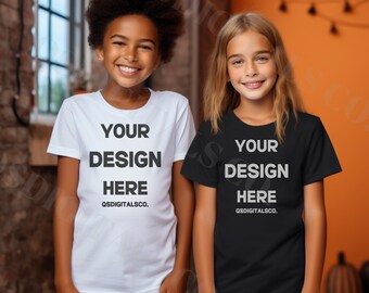 Kinder Bella Canvas 3001 T-Shirt Mockup, Kinder Halloween Mockup, Bella Canvas 3001Y Mockup, Bella Canvas 3001T, Kleinkind Mockup, Herbst Mockup