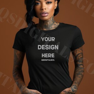 Bella Canvas 3001 Tshirt Mockup, Bella Canvas 3001 Mock Up, Black Women T-shirt Mockup, Tattooed Woman Model Mockup, BC 3001 Mockups