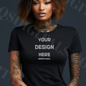 Bella Canvas 3001 Tshirt Mockup, Bella Canvas 3001 Mock Up, Black Women T-shirt Mockup, Tattooed Woman Model Mockup, BC 3001 Mockups