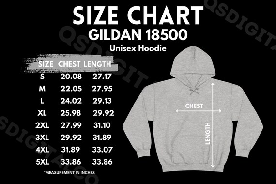 Gildan 18500 Size Chart | Unisex Hoodie Size Guide | Gildan 18500