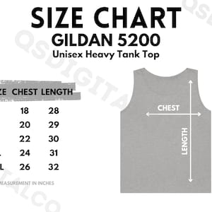 Gildan 5200 Size Chart | Unisex Tank Top Size Guide | Gildan 5200 Mock Up | Sizing Guide | Unisex Tank Top Mockup | Women Men Tank Top Mocks