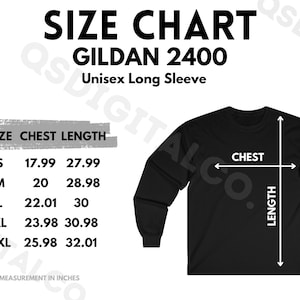 Gildan 2400 Größentabelle | Unisex Langarm Größentabelle | Gildan 2400 Mock Up | Größentabelle | Unisex Langarm Mockup | Männer Frauen Mockups