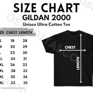 Gildan 2000 Size Chart | Unisex T-Shirt Size Guide | Gildan 2000 Mock Up | Sizing Guide | Unisex T-shirt Mockup | Women Men Tee Mocks