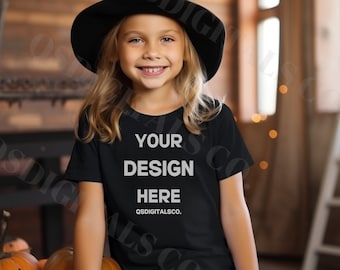 Kinder Bella Canvas 3001 T-Shirt Mockup, Kinder Halloween Mockup, Bella Canvas 3001Y Mockup, Bella Canvas 3001T, Kleinkind Mockup, Herbst Mockup