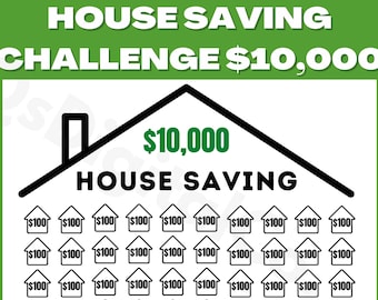 10K House Saving Challenge Printable, 10000 Dollars Down Payment Money Savings Challenge, Budget Planner, Savings Tracker, Savings Challenge