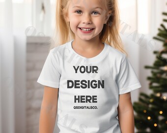 Maqueta de camiseta Bella Canvas 3001 para niños, Maqueta navideña para niños, Maqueta Bella Canvas 3001Y, Bella Canvas 3001T, Maqueta para niños pequeños, Maqueta XMAS