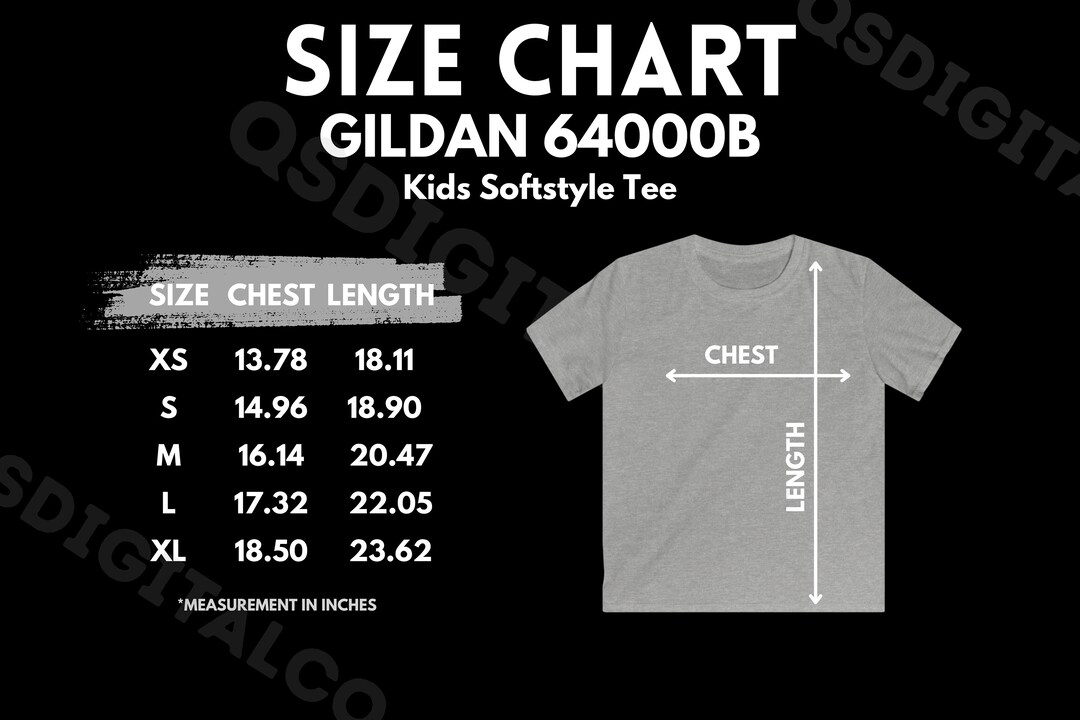 Gildan 64000B Size Chart Kids T-shirt Size Guide Gildan - Etsy