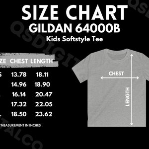 Gildan 64000B Size Chart | Kids T-Shirt Size Guide | Gildan 64000B Mock Up | Sizing Guide | Kids T-shirt Mockup | Kids Tee Mocks