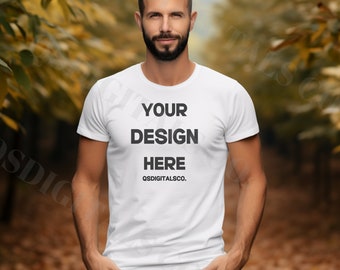 Fall Bella Canvas 3001 Tshirt Mockup | Bella Canvas 3001 Mock Up, Autumn T-Shirt Mockup, Men T-shirt Mockup, Fall Mockup, BC 3001 Mockups