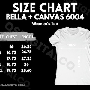 Bella Canvas 6004 Size Chart | Women Tee Size Guide | Bella Canvas 6400 Mock Up | Sizing Guide | Adult Women T-shirt Mockup | Digital
