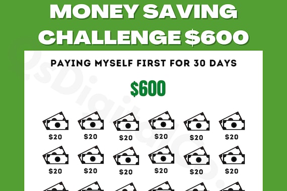 Self Care Challenge Printable, Save 600 Dollars in 30 Days, Money Savings Challenge, Budget Planner, Savings Tracker, Savings Challenge