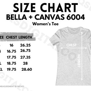 Bella Canvas 6004 Size Chart | Women Tee Size Guide | Bella Canvas 6400 Mock Up | Sizing Guide | Adult Women T-shirt Mockup | Digital