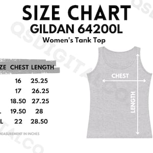 Gildan 64200L Size Chart | Women Tank Top Size Guide | Gildan 64200L Mock Up | Sizing Guide | Women Tank Top Mockup | Women Tank Top Mocks