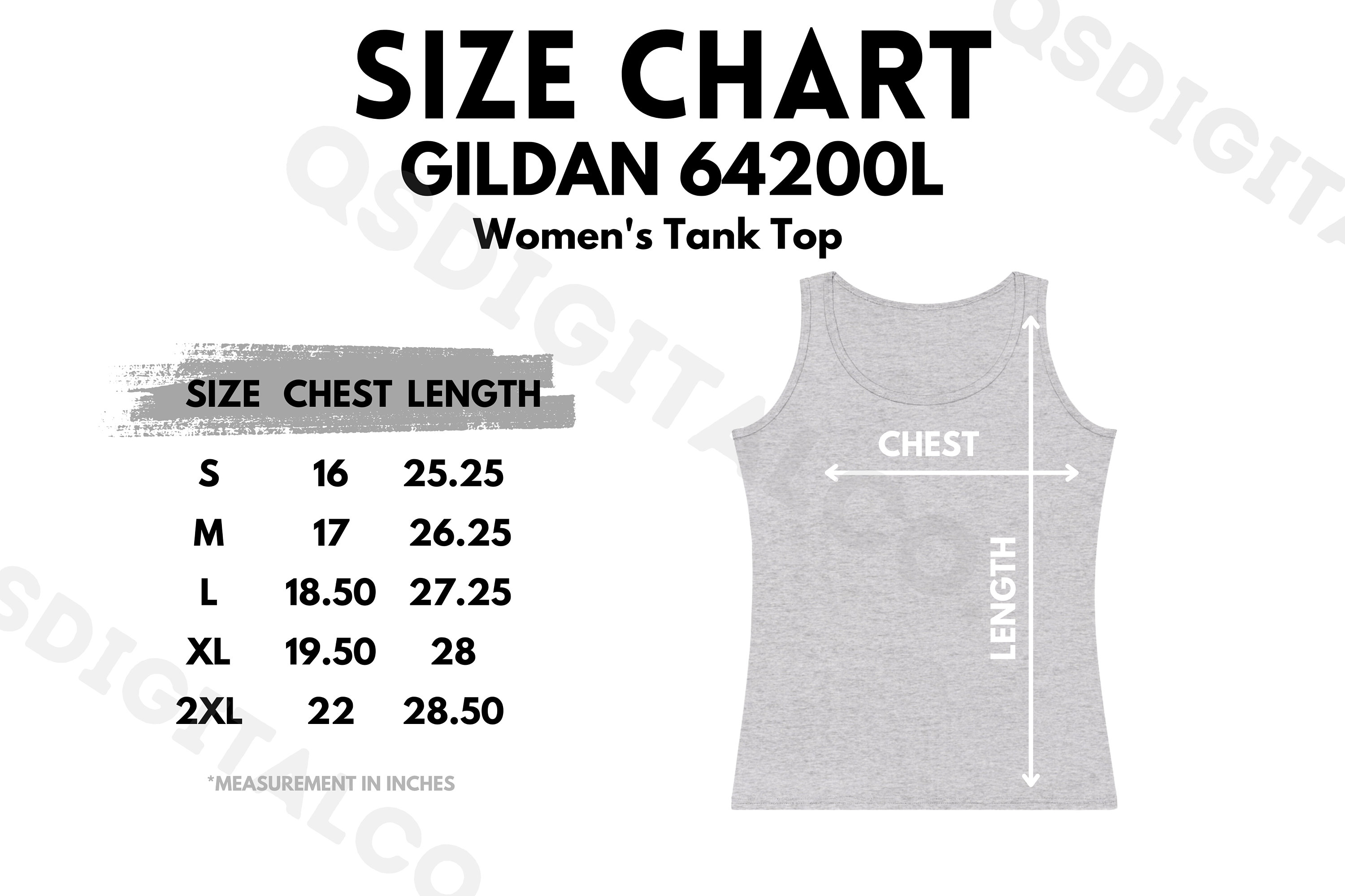 Gildan 64200L Size Chart | Women Tank Top Size Guide | Gildan