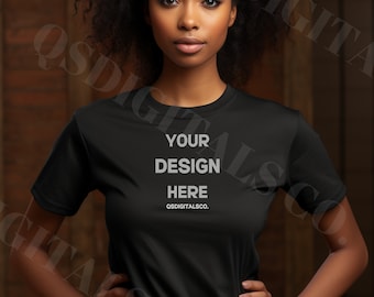 Bella Canvas 3001 Tshirt Mockup, Bella Canvas 3001 Mock Up, Black Women T-shirt Mockup, Afro American Woman Model Mockup, BC 3001 Mockups