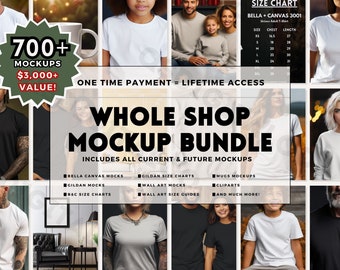WHOLE SHOP BUNDLE, Entire Shop Bundle Mockups, Bella Canvas Bundle, Gildan 18000 Bundle, Size Chart Bundle, Comfort Colors, Shirt Bundle