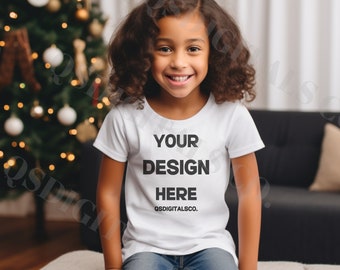 Maqueta de camiseta Bella Canvas 3001 para niños, Maqueta navideña para niños, Maqueta Bella Canvas 3001Y, Bella Canvas 3001T, Maqueta para niños pequeños, Maqueta XMAS