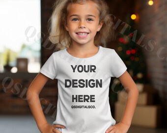Maqueta de camiseta Bella Canvas 3001 para niños, Maqueta navideña para niños, Maqueta Bella Canvas 3001Y, Bella Canvas 3001T, Maqueta para niños pequeños, Maqueta XMAS
