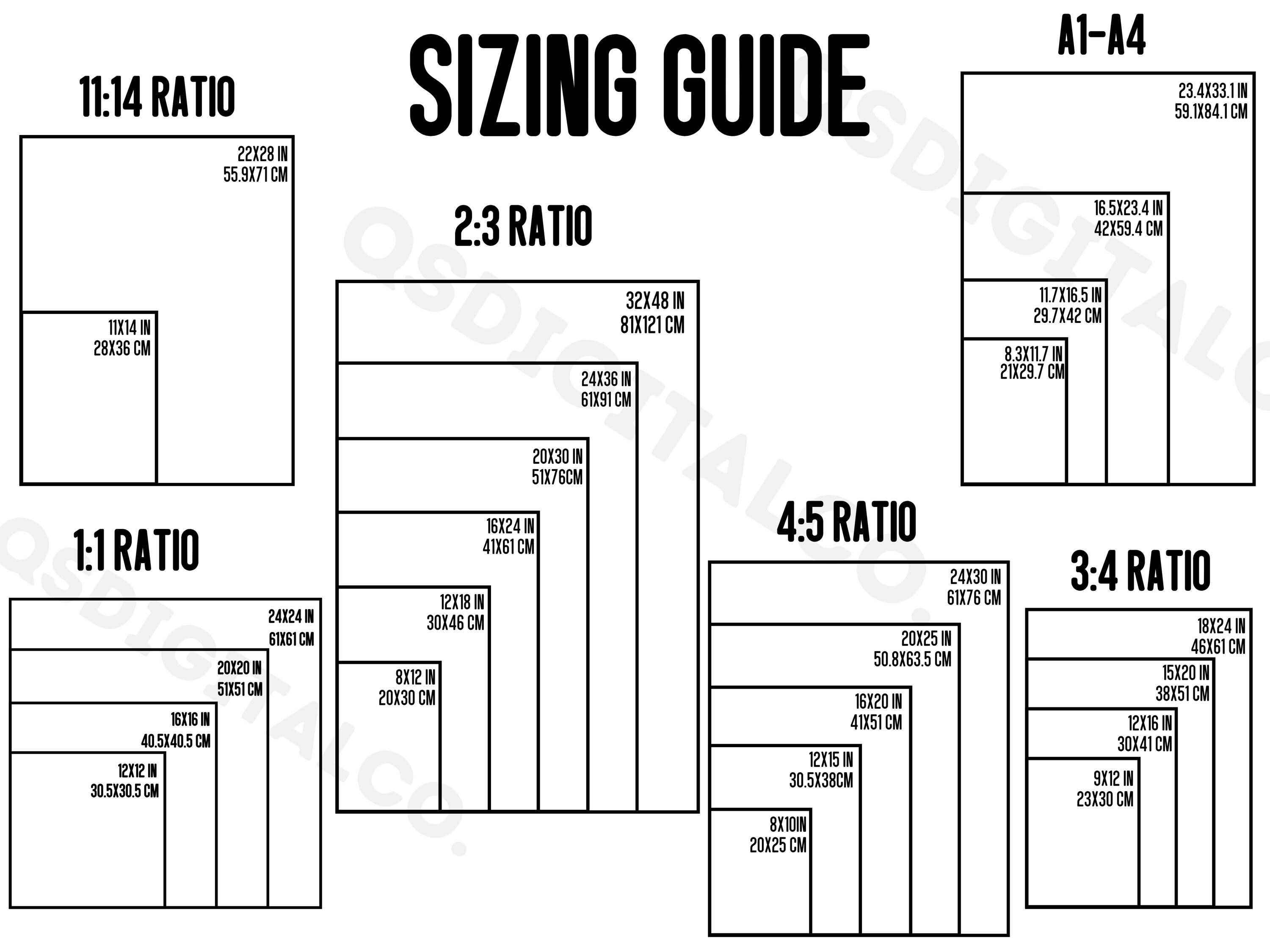 Transparent Wall Art Size Guide, Print Size Guide, Wall Art Ratio Guide ...