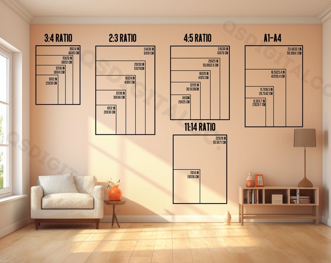 Wall Art Size Guide, Print Size Guide, Wall Art Ratio Guide, Frame Size ...