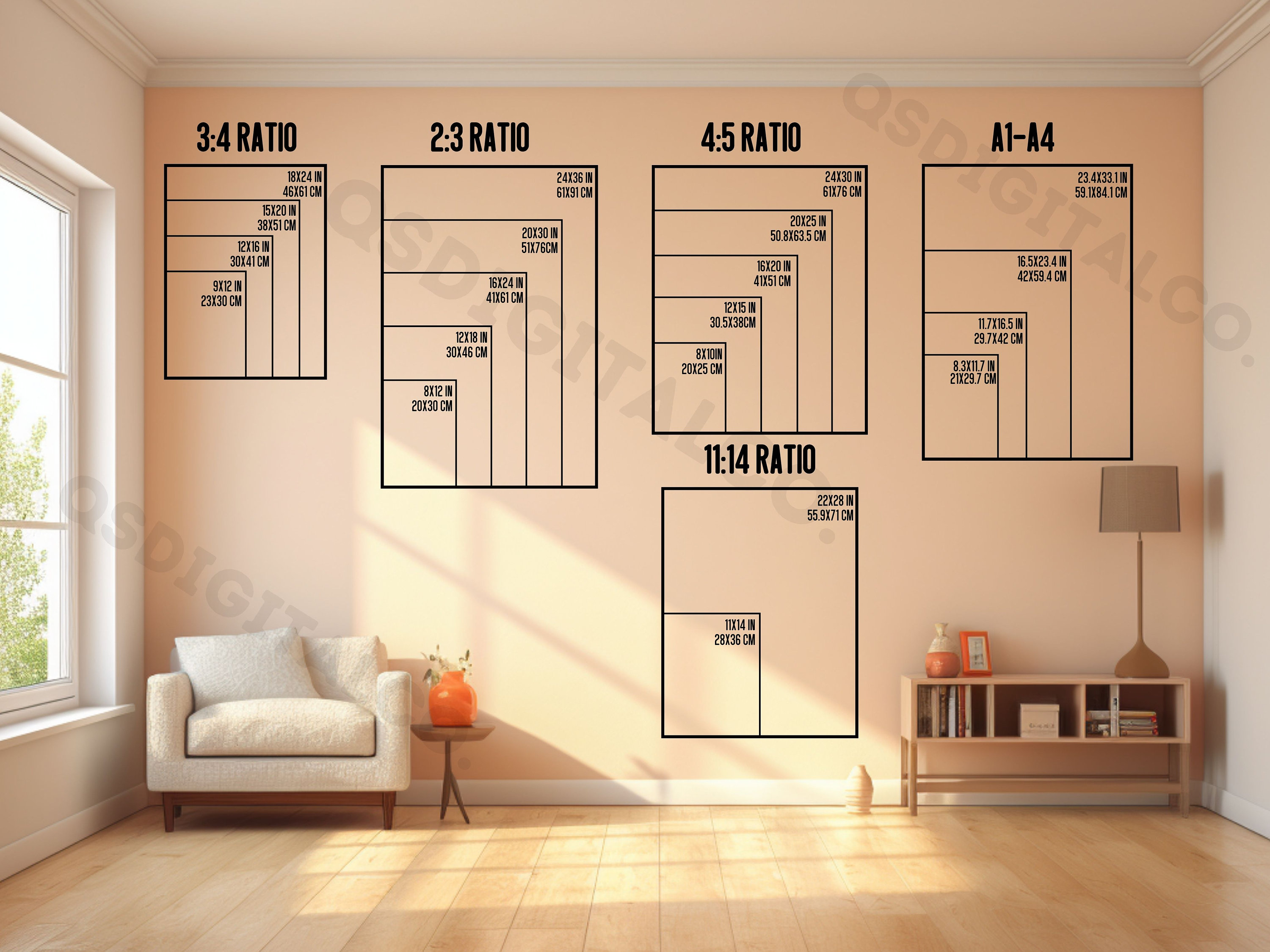 Wall Art Size Guide, Print Size Guide, Wall Art Ratio Guide, Frame Size Chart, Poster Size Guide, Digital Print Size Guide, Display Guide