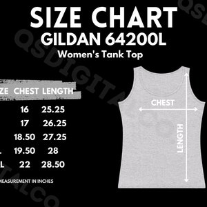 Gildan 64200L サイズ表 | 女性用タンクトップ サイズガイド | Gildan 64200L モックアップ | サイズガイド | 女性用タンクトップ モックアップ | 女性用タンクトップ モック
