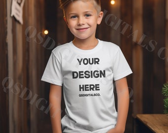 Maqueta de camiseta Bella Canvas 3001 para niños, Maqueta navideña para niños, Maqueta Bella Canvas 3001Y, Bella Canvas 3001T, Maqueta para niños pequeños, Maqueta XMAS