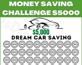 5K Car Saving Challenge Printable, Save 5000 Dollars, Save 5K, Money Savings Challenge, Budget Planner, Savings Tracker, Savings Challenge