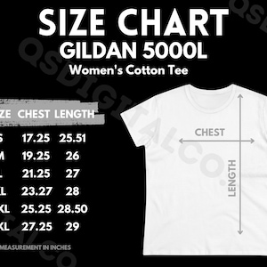Gildan 5000L Maattabel | Dames T-Shirt Maattabel | Gildan 5000L mock-up | Maattabel | Vrouwen T-shirt Mockup | Vrouwen Tee Mocks