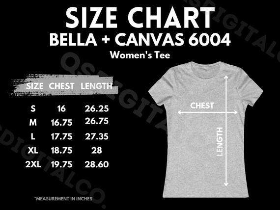 Bella Canvas 6004 Size Chart | Women Tee Size Guide | Bella Canvas