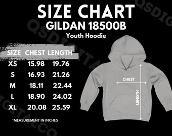 Gildan 18500B Size Chart | Youth Hoodie Size Guide | Gildan 18500B Mock Up | Sizing Guide | Kids Hoodie Mockup | Youth Hoodie Mockup
