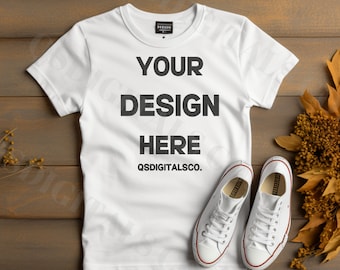 Fall Bella Canvas 3001 Tshirt Mockup | Bella Canvas 3001 Mock Up, Autumn T-Shirt Mockup, Flat Lay Shirt Mockup, Fall Mockup, BC 3001 Mockups