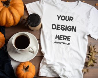 Halloween Bella Canvas 3001 T Shirt Mockup, Flat Lay Bella Canvas 3001 Mock Up, Mockup, Halloween T-Shirt Mockup, Autunno BC 3001 Mockup