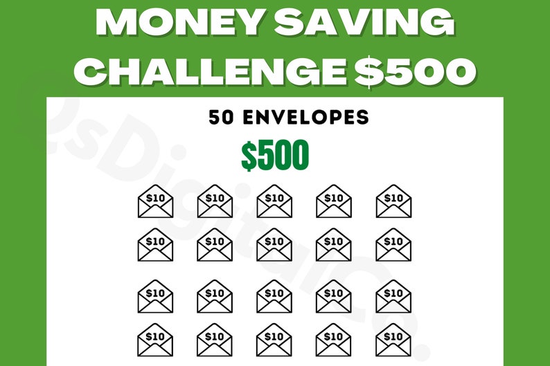 50 Envelopes Challenge Printable, Save 500 Dollars, Money Savings