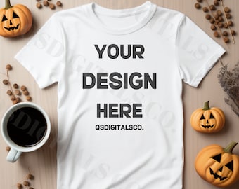 Halloween Bella Canvas 3001 T Shirt Mockup, Flat Lay Bella Canvas 3001 Mock Up, Mockup, Halloween T-Shirt Mockup, Autunno BC 3001 Mockup