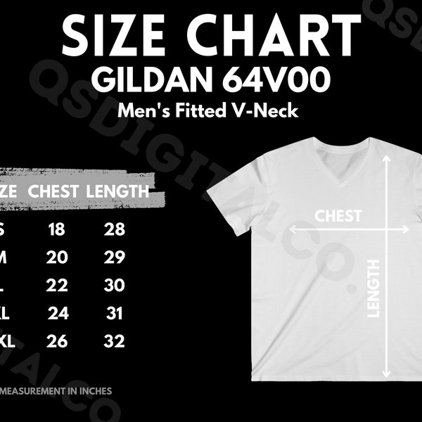 Gildan 64V00 Size Chart | Men's V-Neck Shirt Size Guide | Gildan 64V00 Mock Up | Sizing Guide | Men T-shirt Mockup