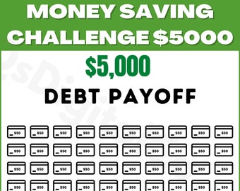 Schuldafbetalingsuitdaging Afdrukbaar, bespaar 5000, 5K schuldenvrij sparen, geldbesparingsuitdaging, budgetplanner, besparingstracker, besparingsuitdaging